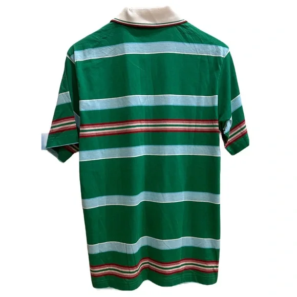 Roundtex Men’s Striped Green, Blue & Red Polo - Picture 2 of 2